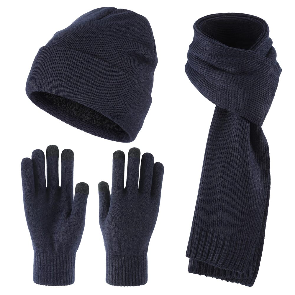 2643 Knit Beanie Hat Scarf Gloves Cold Weather Set Long Neck Scarf
